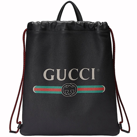 Gucci Handbags - Gucci Black Leather Drawstring Backpack Bag